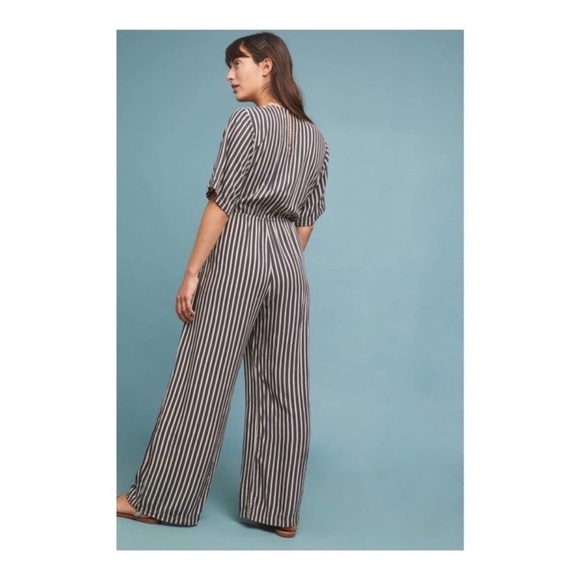 Beachgold Anthropologie lillia stripe faux wrap jumpsuit short sleeve size SP - Picture 3 of 8